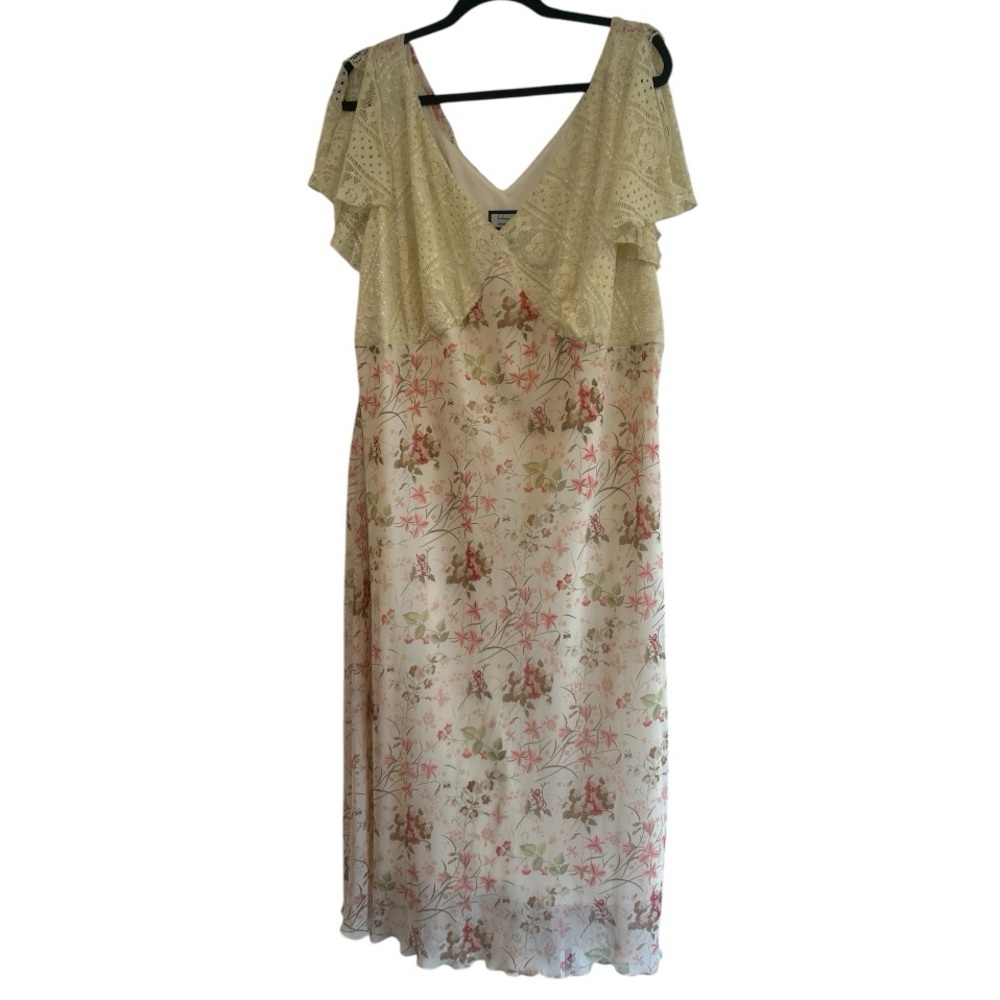 Floral Cream Maxi Dress with Lace Overlay